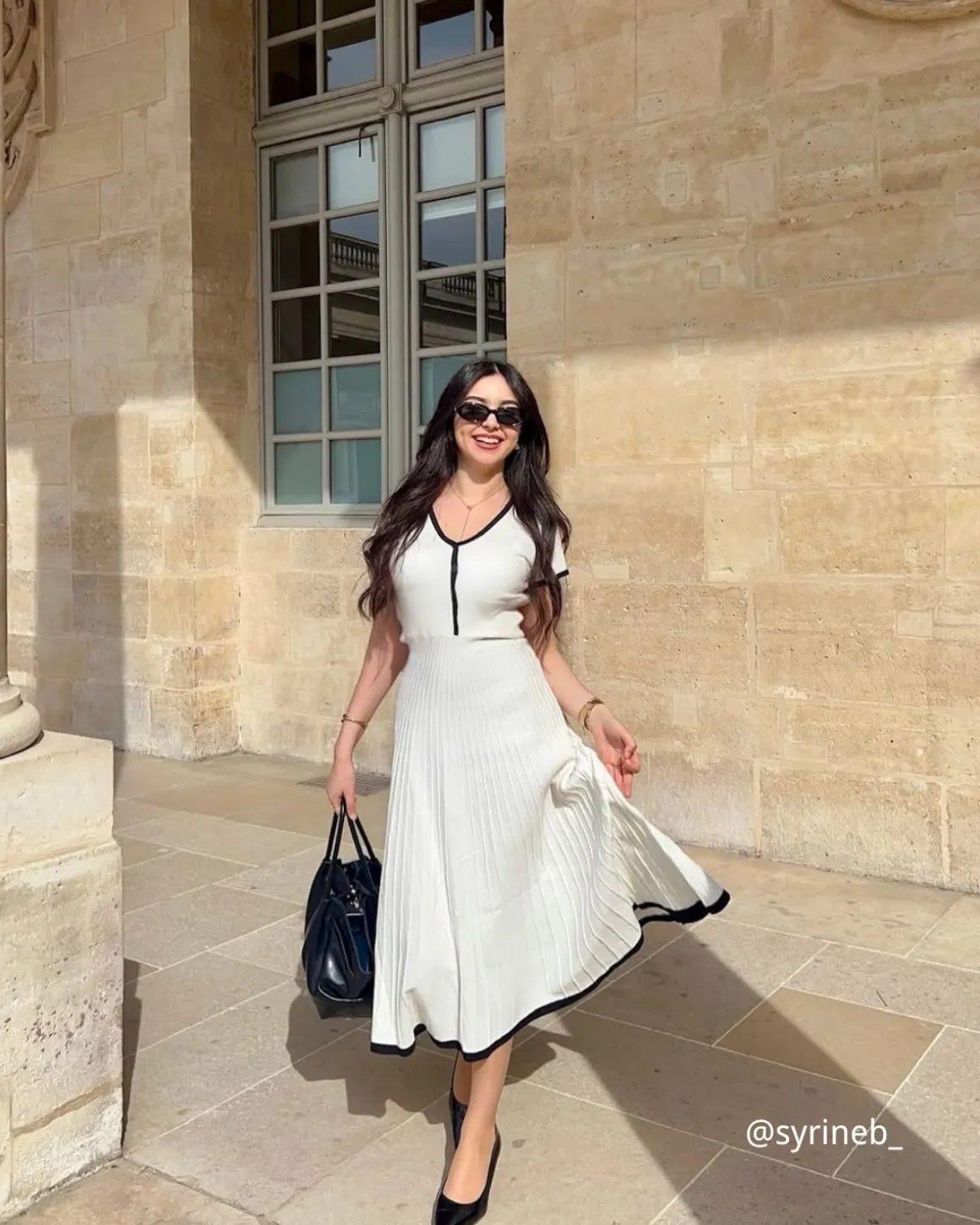 Women's White Contrasting Sweater Midi Dress