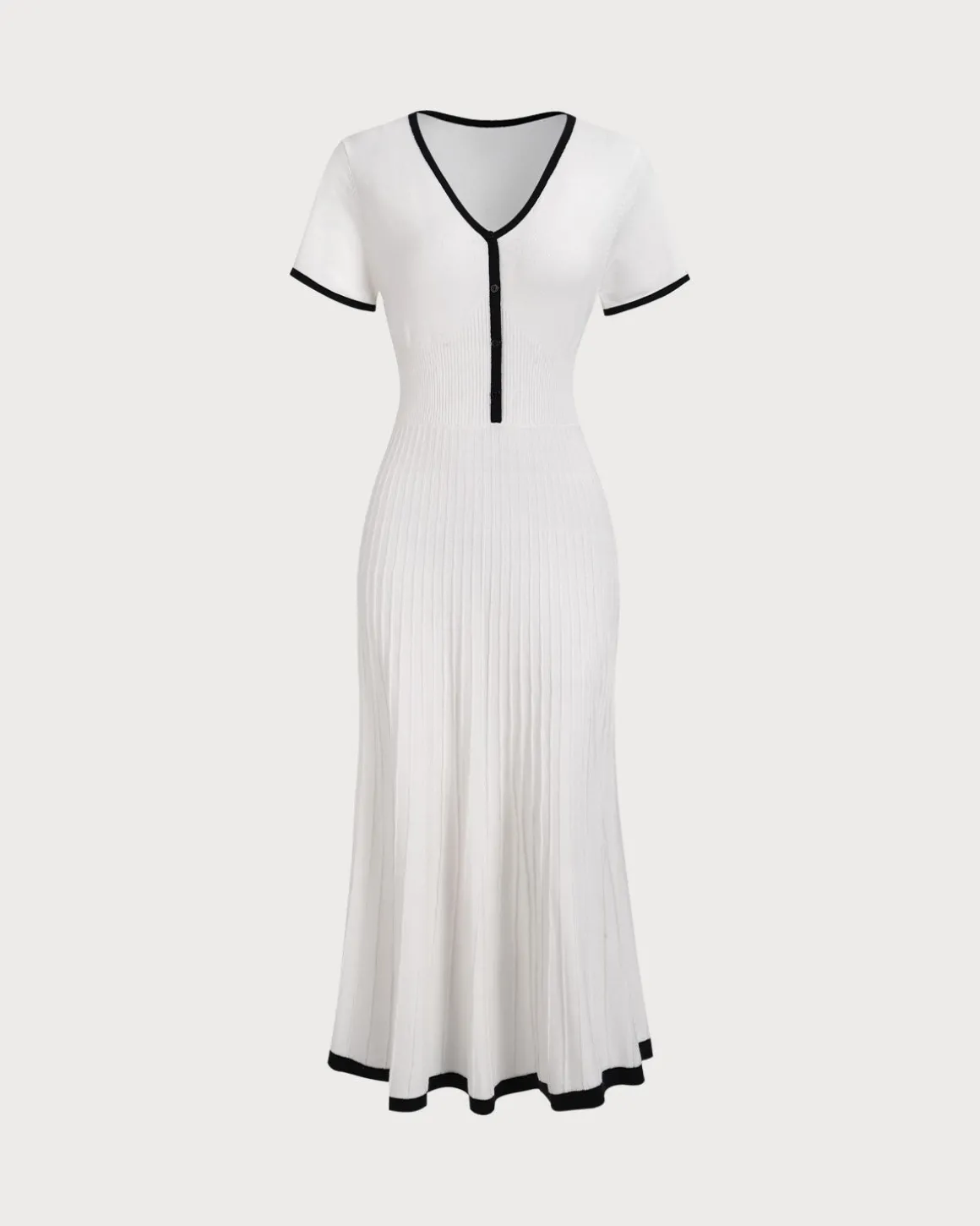 Women's White Contrasting Sweater Midi Dress