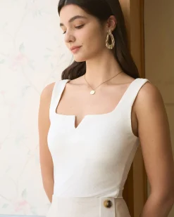 Women's White Knitted Ribbed Tank Top