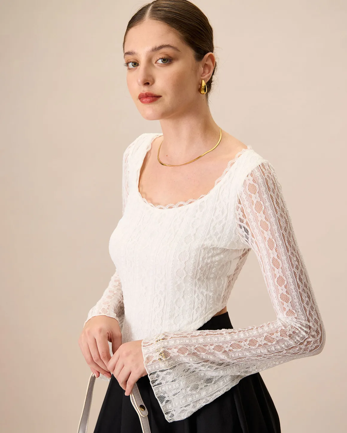 Women's White Lace See-Through Cropped Tee