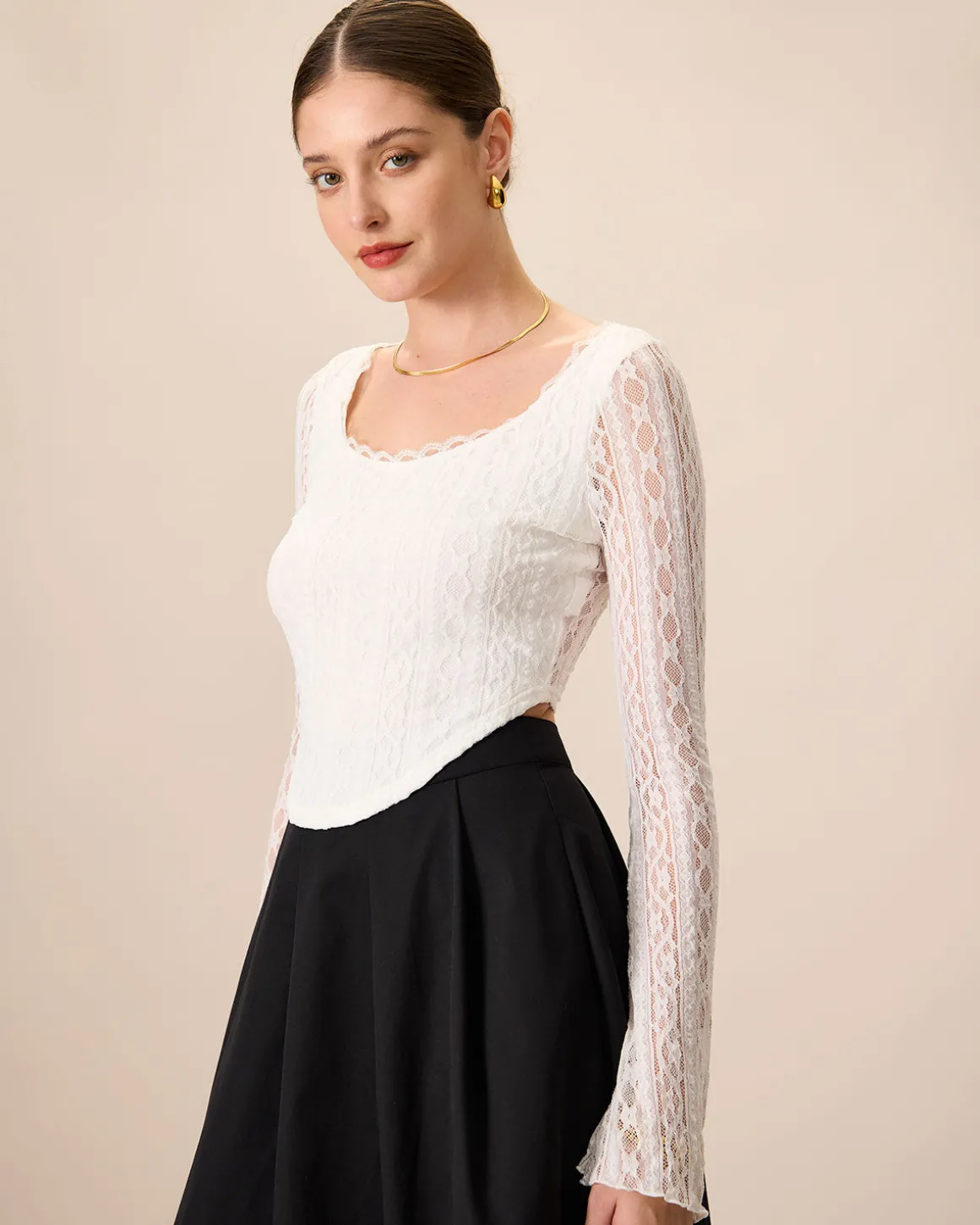 Women's White Lace See-Through Cropped Tee