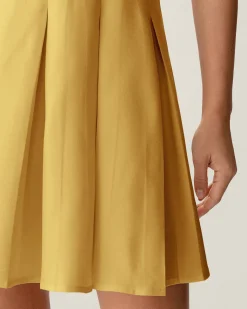 Yellow Button Pleated Mini Dress