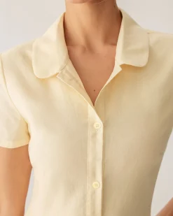 Yellow Button Short Sleeve Midi Dress