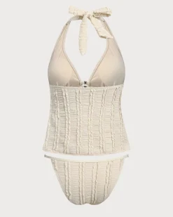 Yellow Deep V Front Button Tankini Swimsuit