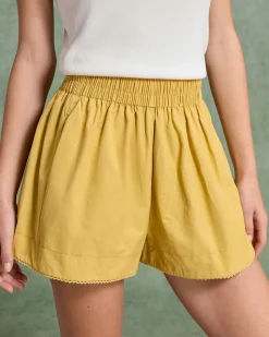 Yellow Elastic Waist Pocket Shorts