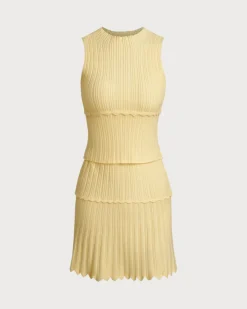 Yellow Elastic Waist Skirt Two-Piece Suit