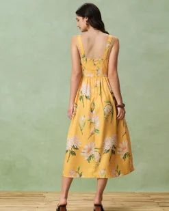 Yellow Floral A-Line Slip Midi Dress