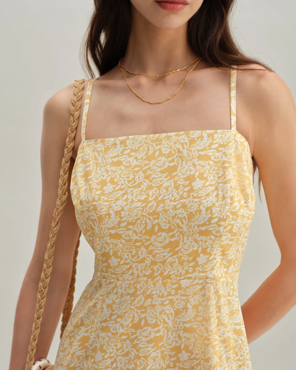 Yellow Floral Backless Slip Midi Dress