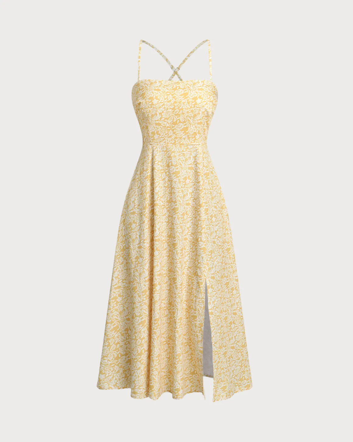 Yellow Floral Backless Slip Midi Dress