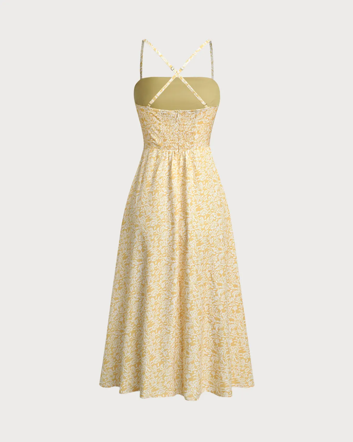 Yellow Floral Backless Slip Midi Dress