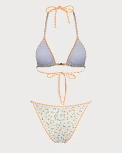 Yellow Floral Contrast Bikini Set