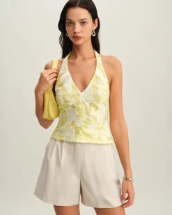 Yellow Floral Halter Top