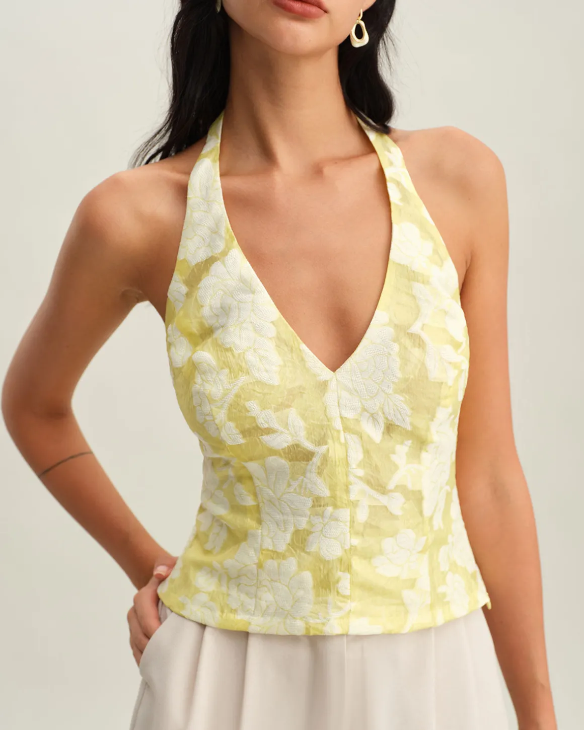 Yellow Floral Halter Top