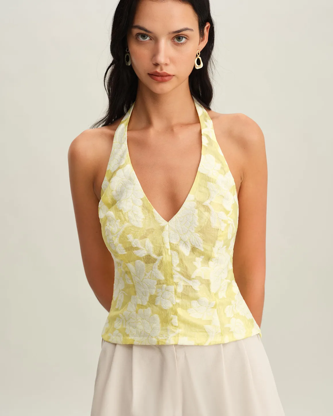 Yellow Floral Halter Top