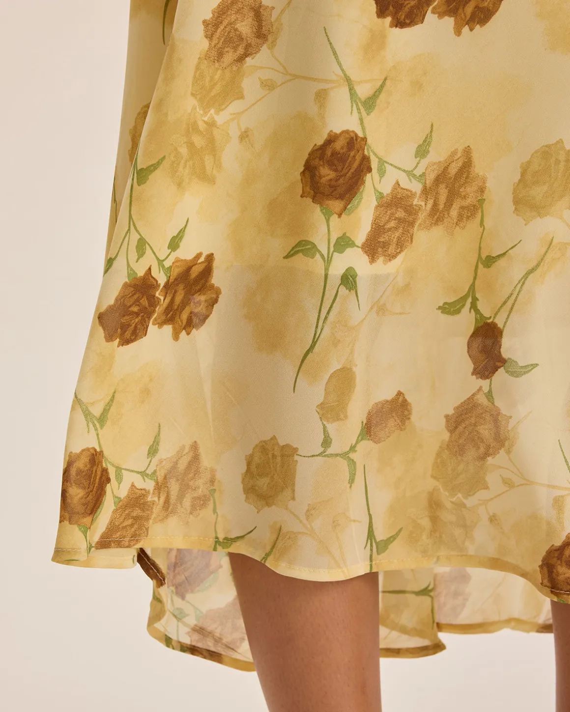 Yellow Floral Ruched Sleeveless Midi Dress