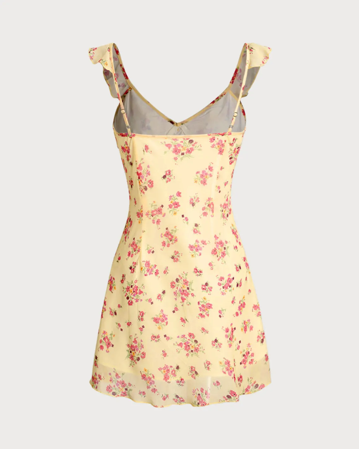 Yellow Floral Ruffle Sleeveless Mini Dress