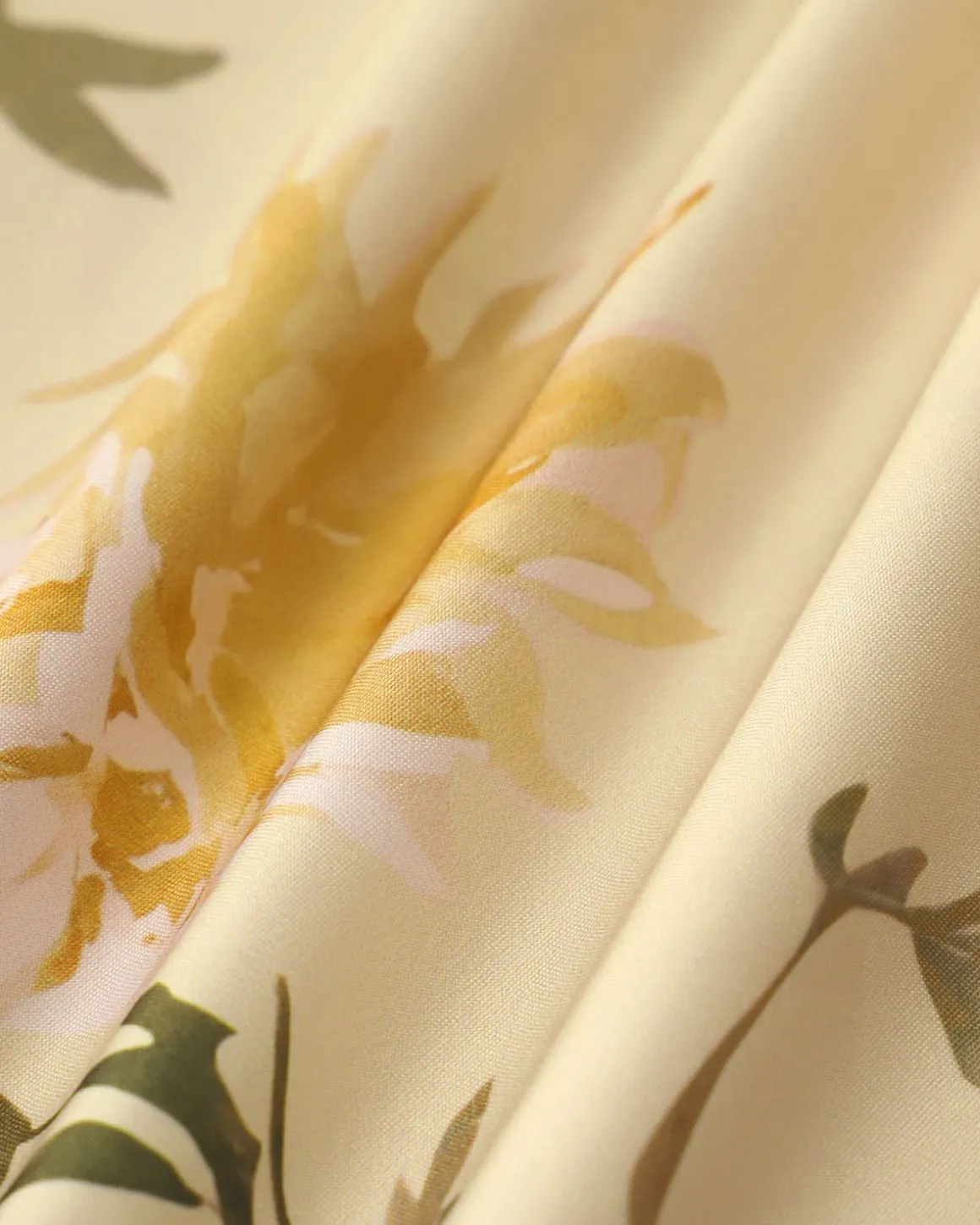 Yellow Floral Shirred Slip Midi Dress