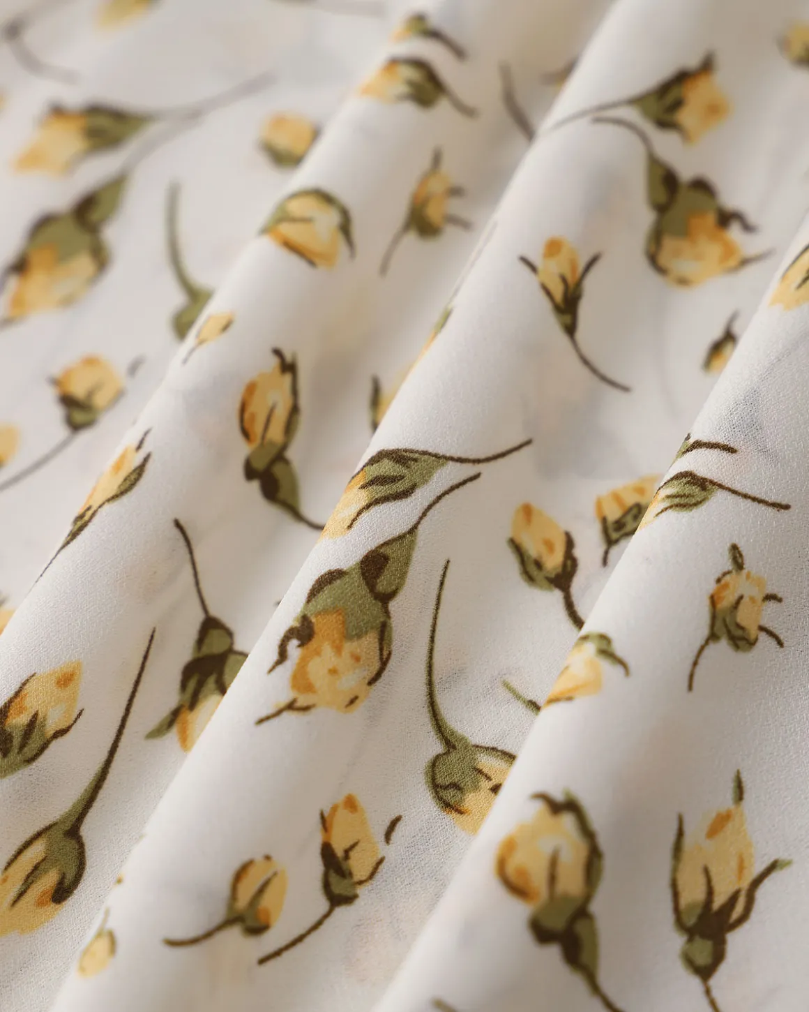 Yellow Floral Square Neck Shirred Midi Dress