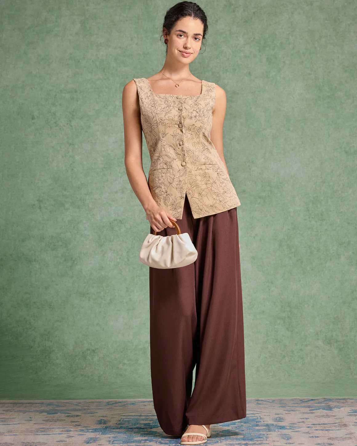 Yellow Floral Square Neck Vest