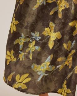 Yellow Floral Straight Midi Skirt