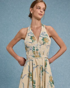 Yellow Floral Strapless Midi Dress