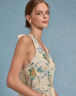 Yellow Floral Strapless Midi Dress