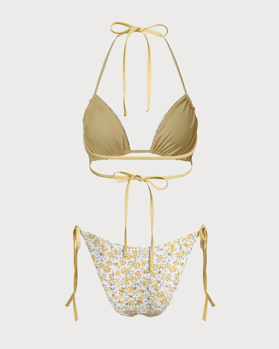 Yellow Floral Triangle Bikini Set