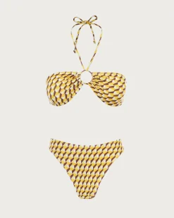 Yellow Geometric Strapless Bikini Sets