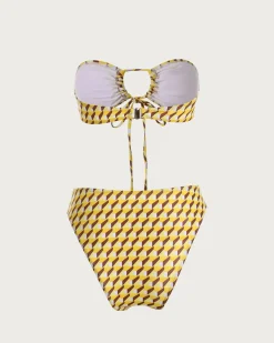 Yellow Geometric Strapless Bikini Sets