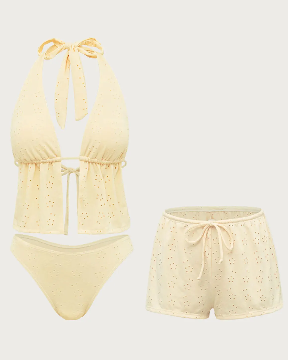 Yellow Hollow Tankini Three-Piece Swimsuit