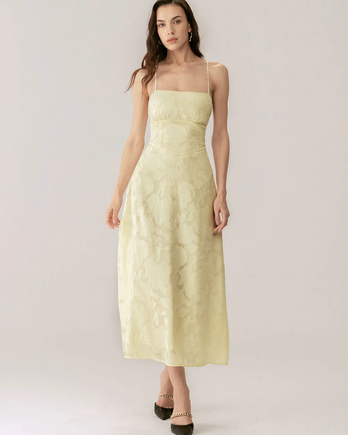 Yellow Jacquard Corset Slip Maxi Dress