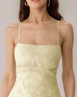 Yellow Jacquard Corset Slip Maxi Dress