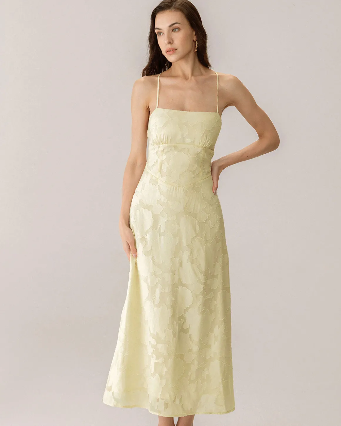 Yellow Jacquard Corset Slip Maxi Dress