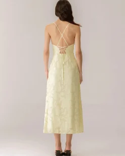Yellow Jacquard Corset Slip Maxi Dress