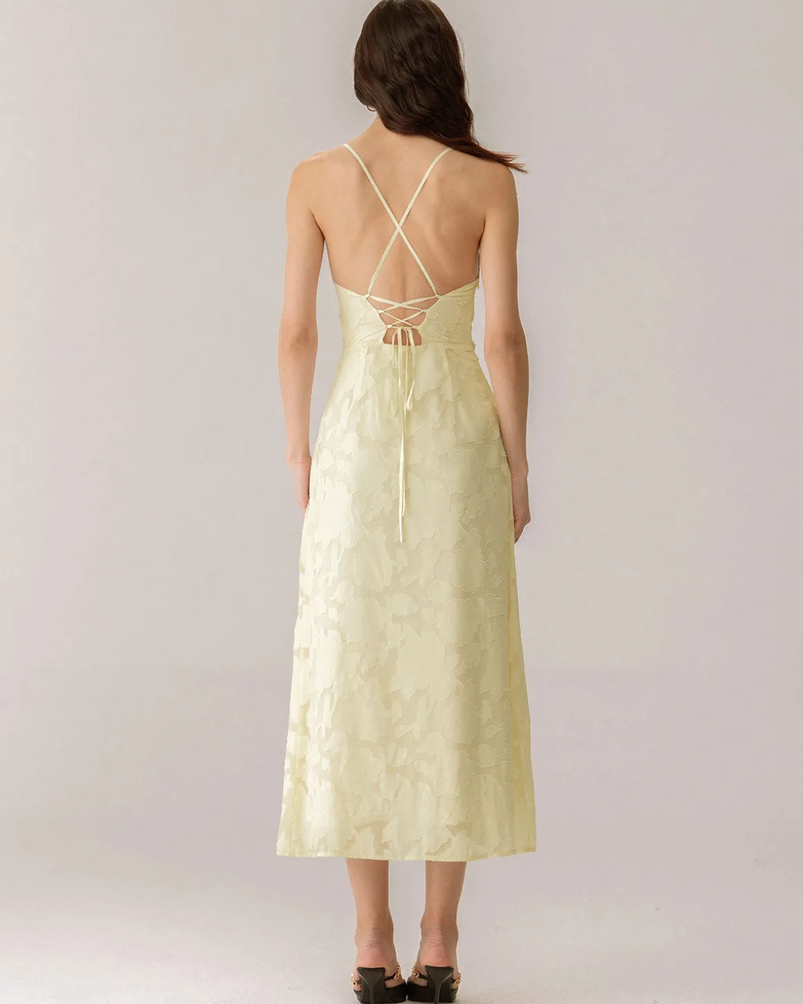 Yellow Jacquard Corset Slip Maxi Dress