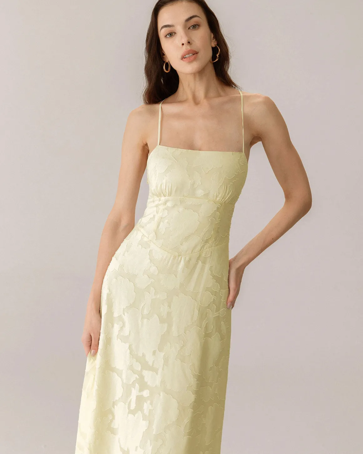 Yellow Jacquard Corset Slip Maxi Dress