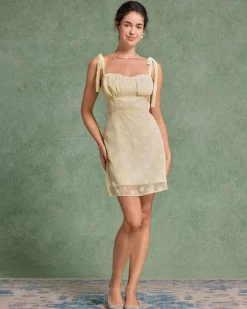 Yellow Jacquard Tie Strap Mini Dress