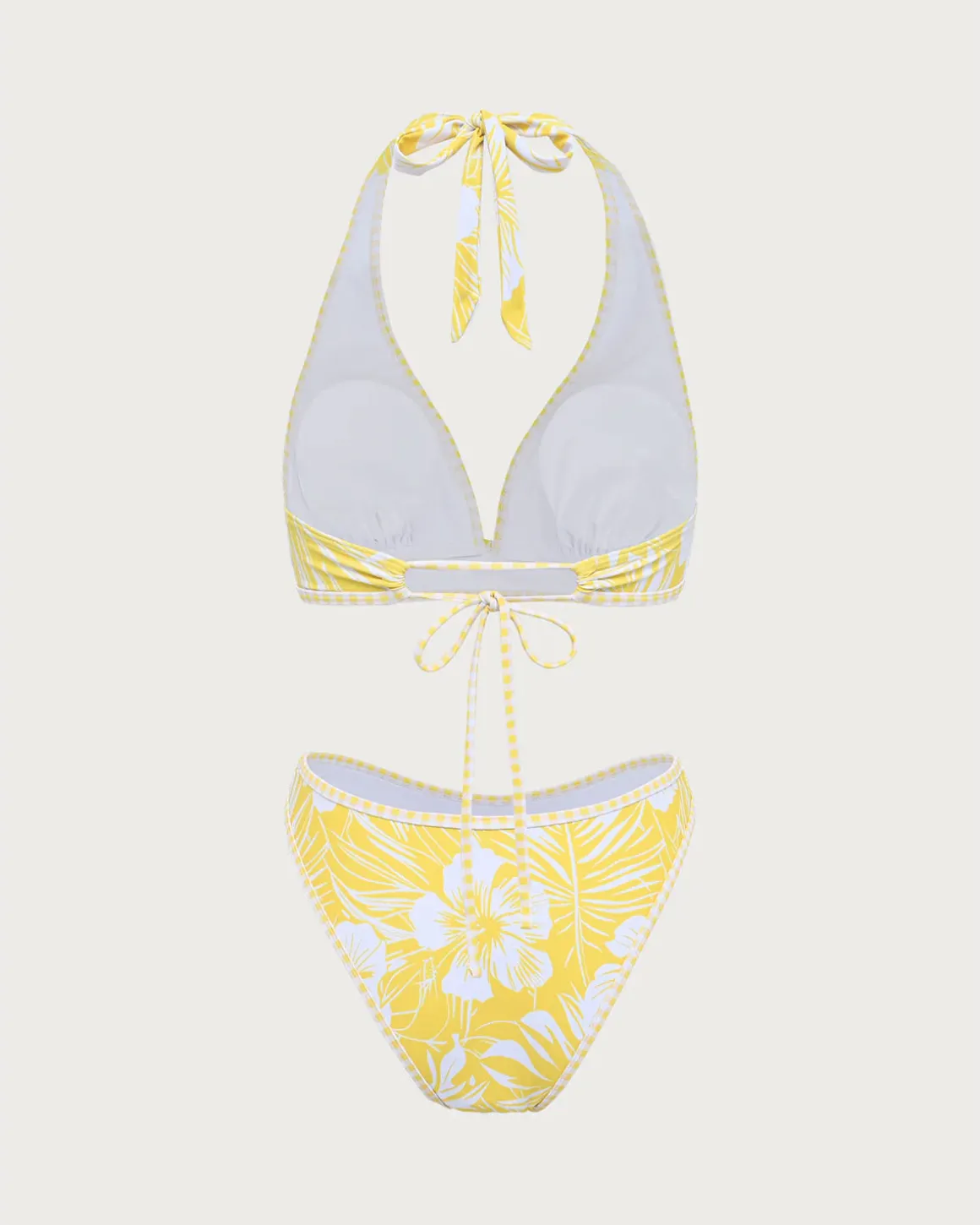 Yellow Knit Tropical Print Bikini Set
