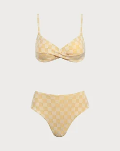 Yellow Plaid Bralette Bikini Set