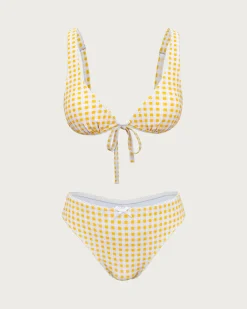 Yellow Plaid Triangle Bikini Set