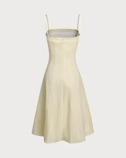 Yellow Pleated A-Line Slip Midi Dress