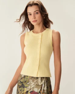 Yellow Round Neck Button Knit Vest