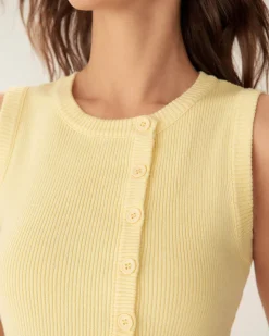 Yellow Round Neck Button Knit Vest
