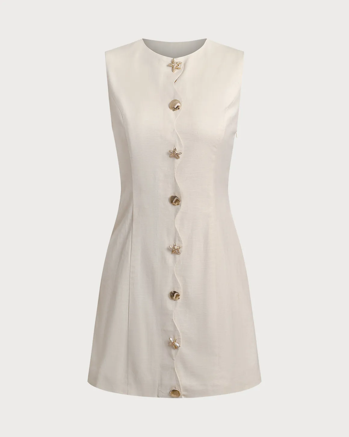 Yellow Round Neck Button Sleeveless Mini Dress