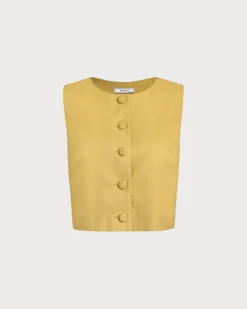 Yellow Round Neck Button Vest
