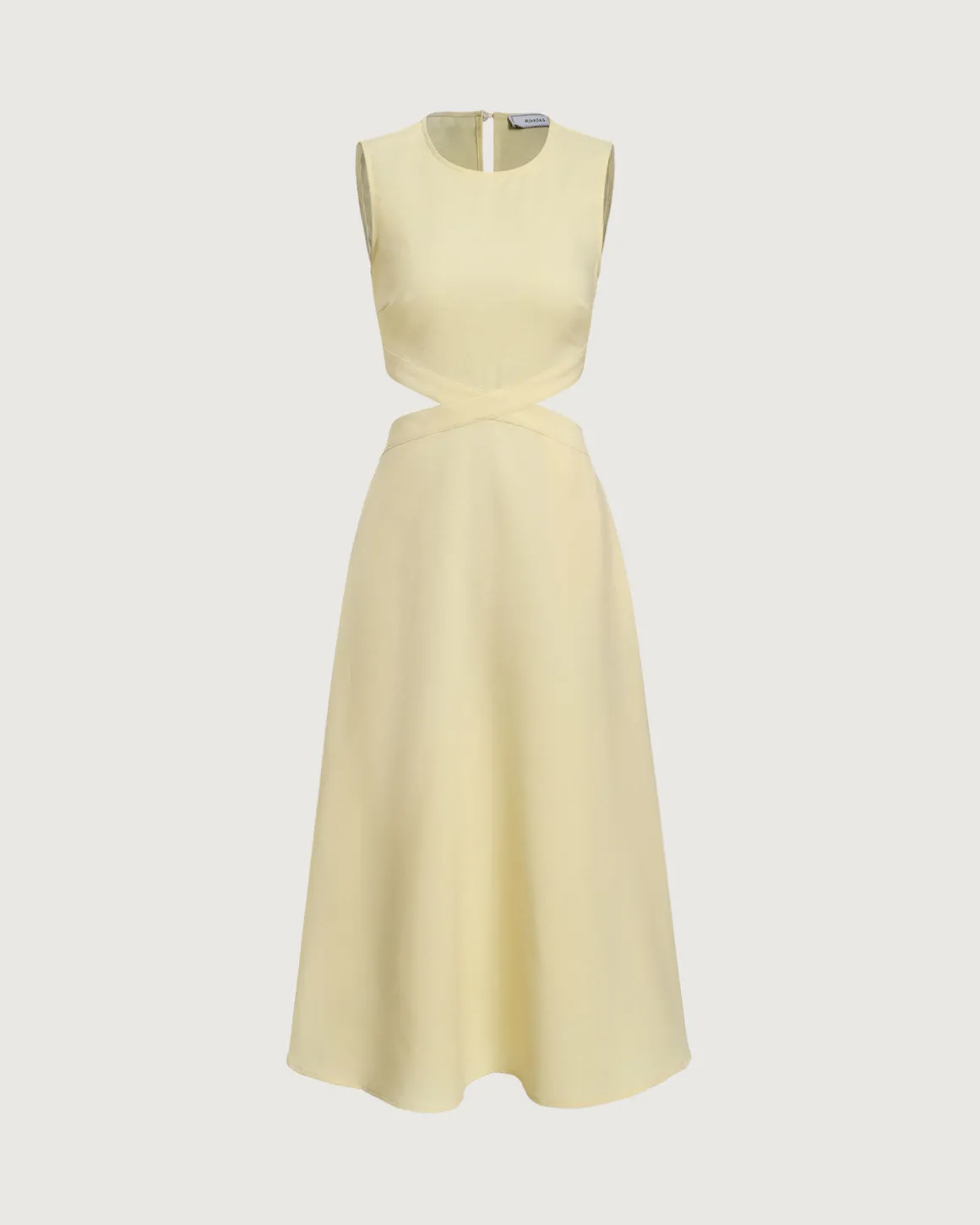 Yellow Round Neck Cut-Out Midi Dress