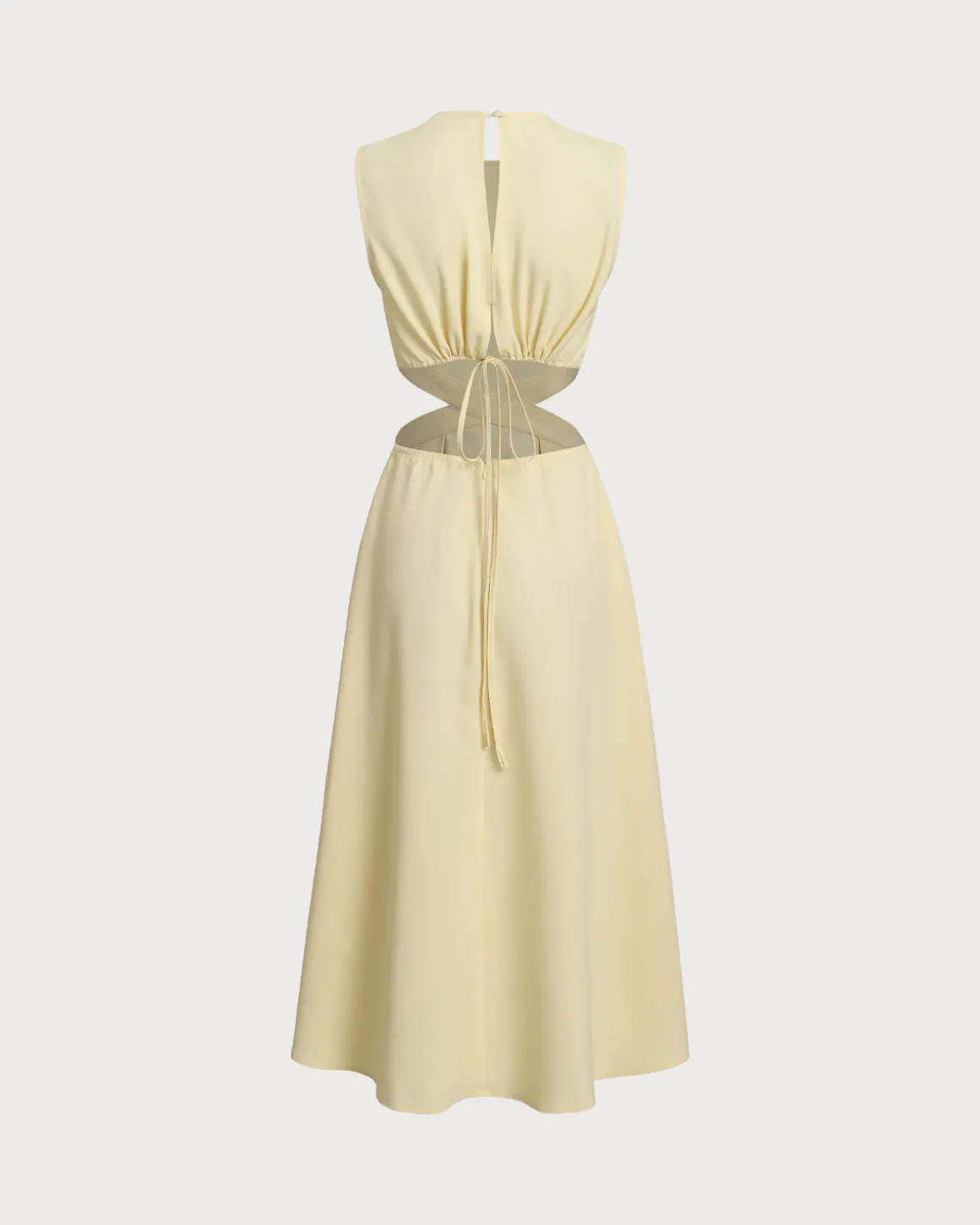 Yellow Round Neck Cut-Out Midi Dress
