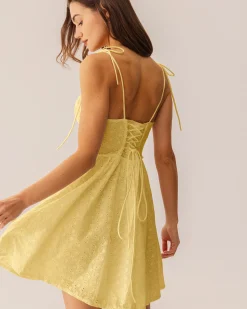 Yellow Ruched Corset Slip Mini Dress