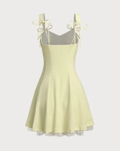 Yellow Square Neck A-Line Slip Mini Dress