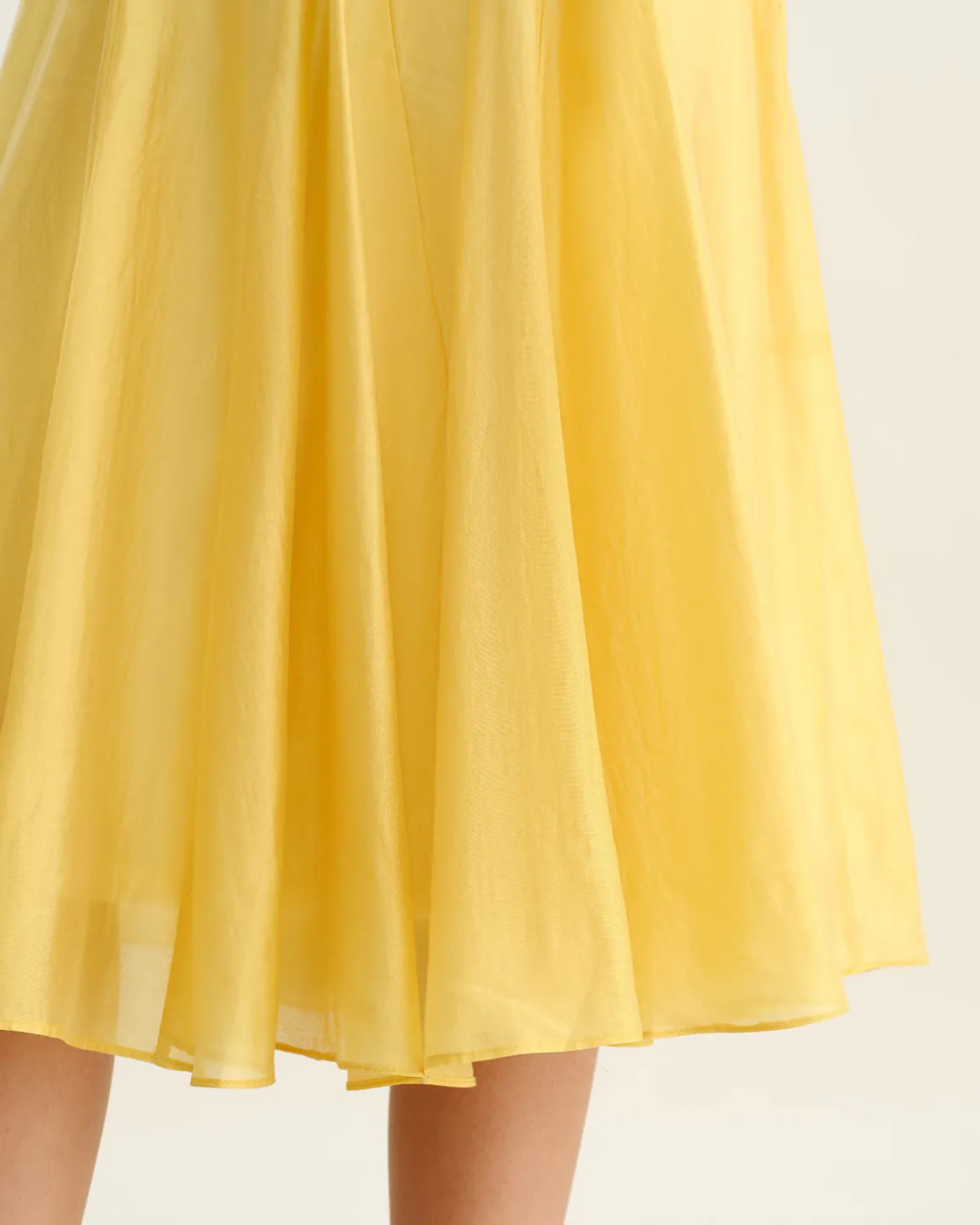 Yellow Square Neck Pleated Slip Midi Dress